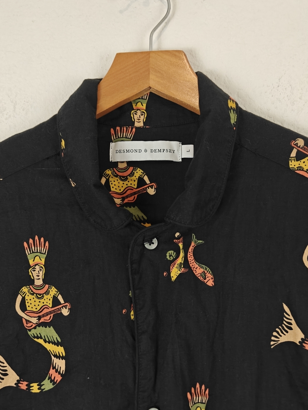 Desmond & Dempsey Mermaid Print Cotton Button-Up PJ Shirt, Men’s Large - Picture 4 of 11